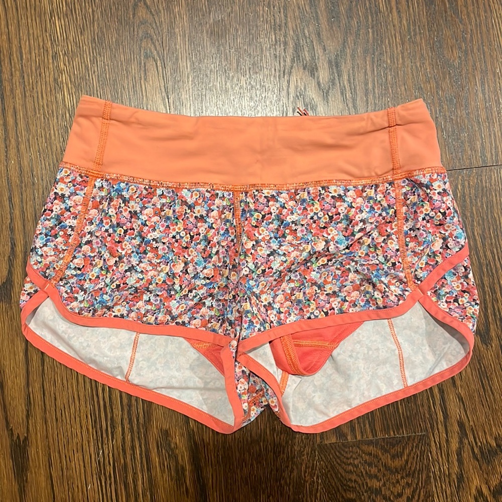 pink floral lululemon run speed shorts